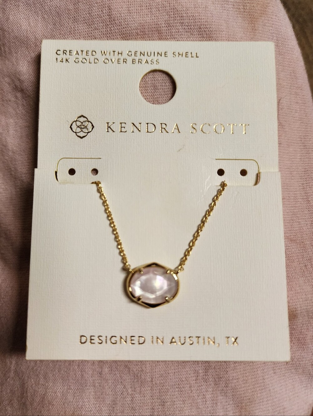 Kendra Scott Gold Pink Shell Bezel Pendant Necklace